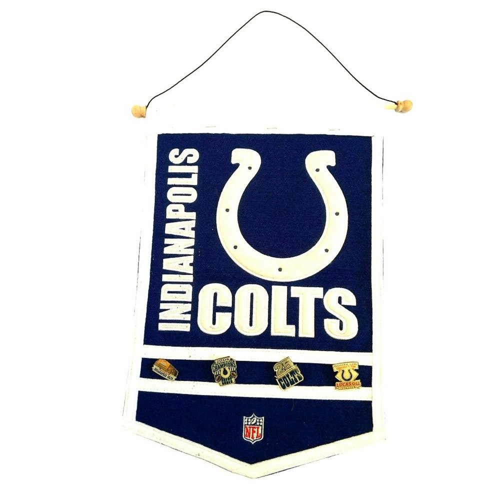 Indianapolis Colts Horseshoe Football Banner Flag with Four Pins